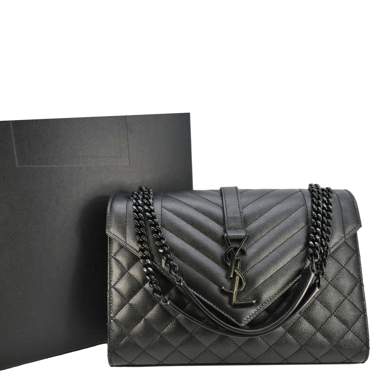 SAINT LAURENT Envelope Medium Mixed Matelasse Leather Shoulder Bag Black