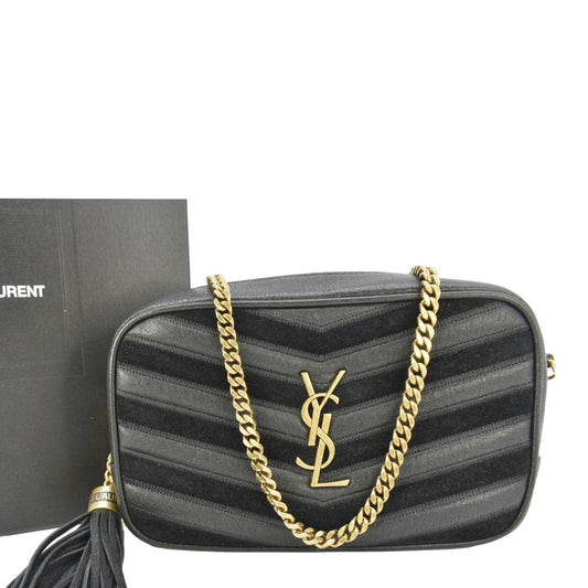 SAINT LAURENT Lou Camera Chevron Leather Crossbody Bag Black