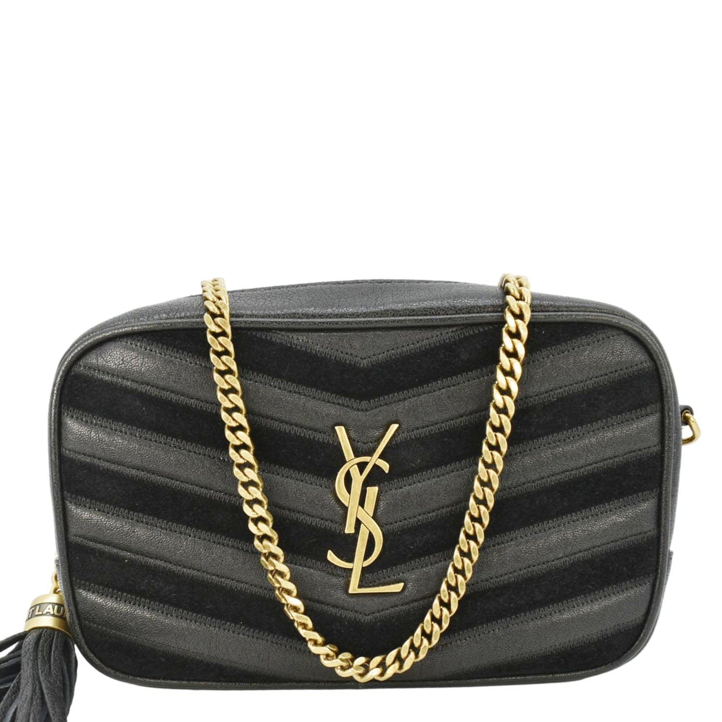 SAINT LAURENT Lou Camera Chevron Leather Crossbody Bag Black