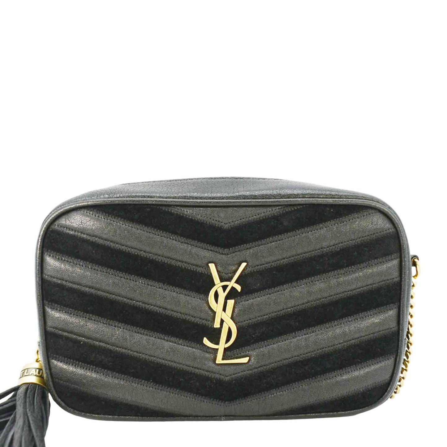 SAINT LAURENT Lou Camera Chevron Leather Crossbody Bag Black