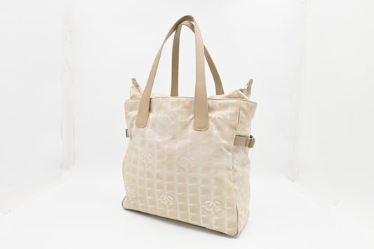 Chanel New Travel Line Zip Tote in Beige Canvas