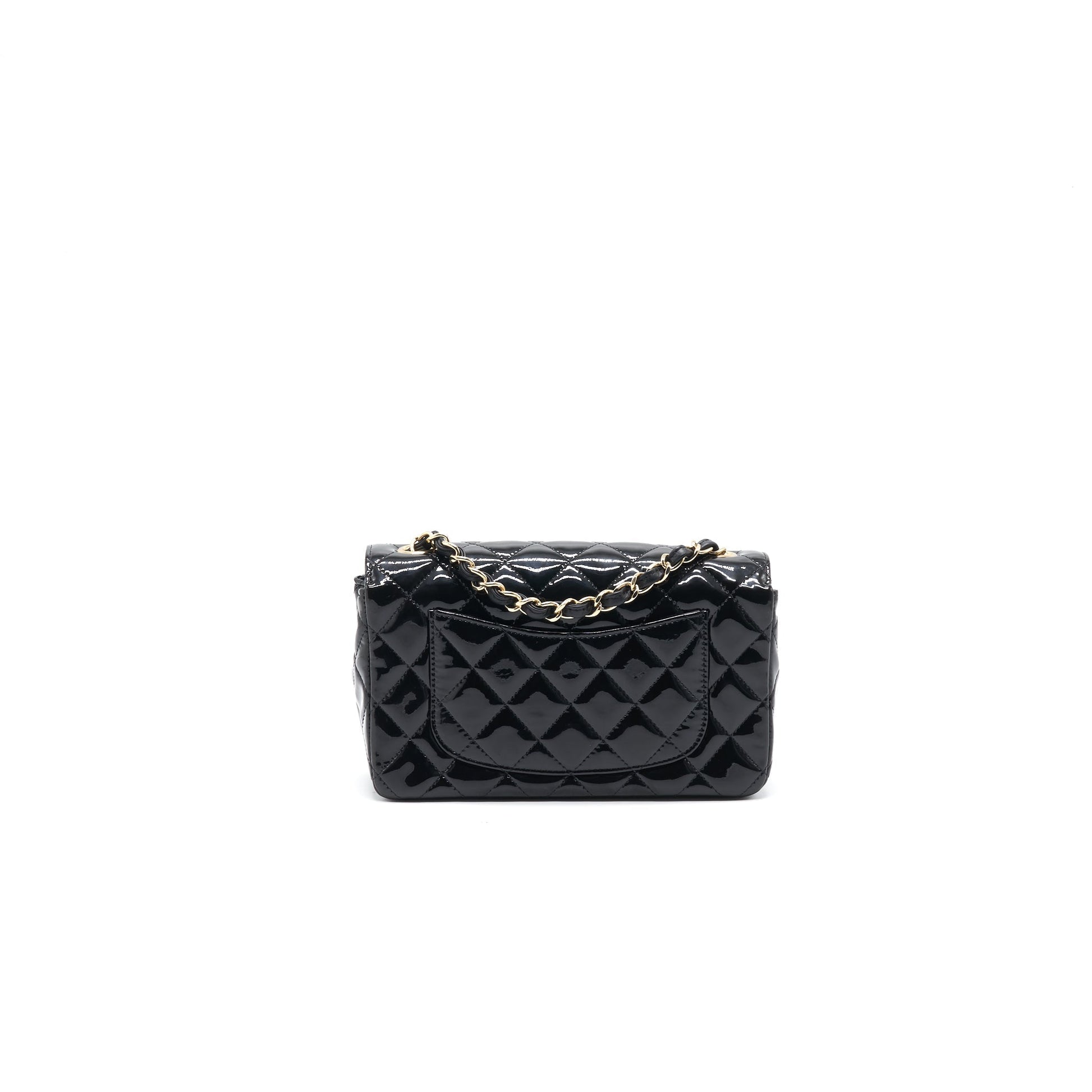 Chanel Mini Rectangular Flap Bag Patent Leather Black with L