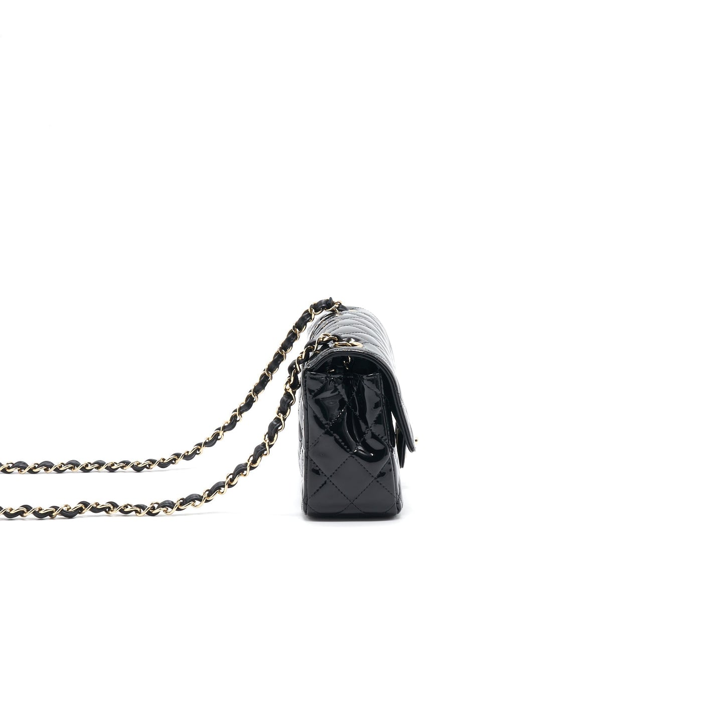 Chanel Mini Rectangular Flap Bag Patent Leather Black with L