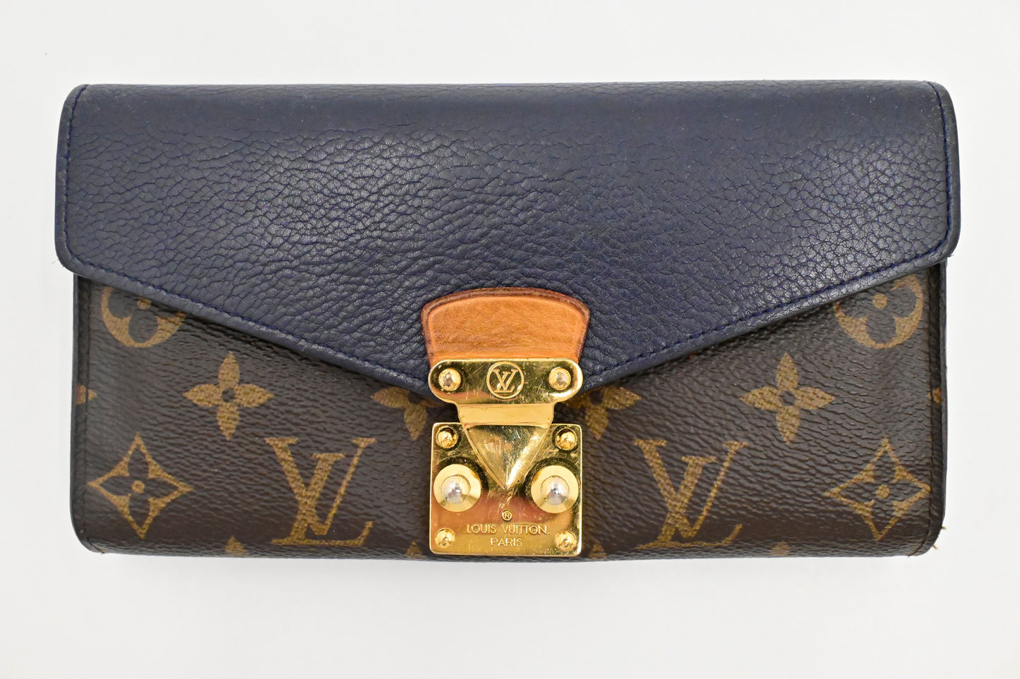 Louis Vuitton Pallas Wallet in Monogram Canvas and Navy Blue Leather