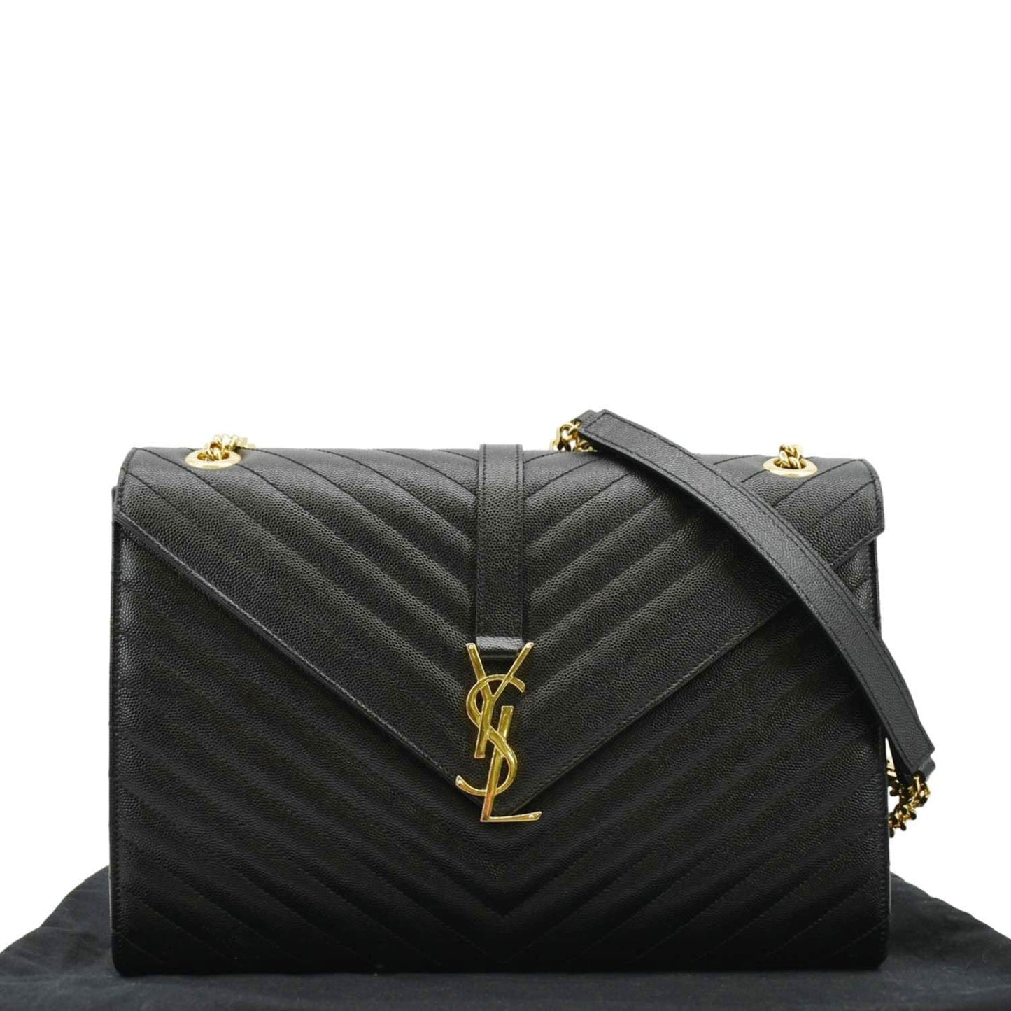 SAINT LAURENT Large Envelope Leather Chain Shoulder Bag Black