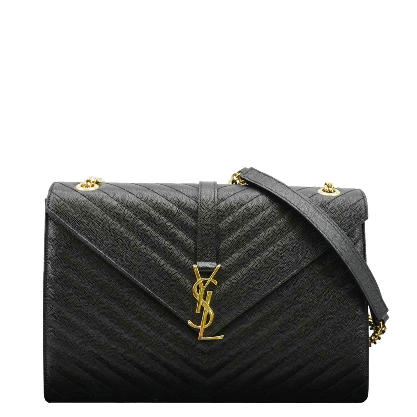 SAINT LAURENT Large Envelope Leather Chain Shoulder Bag Black