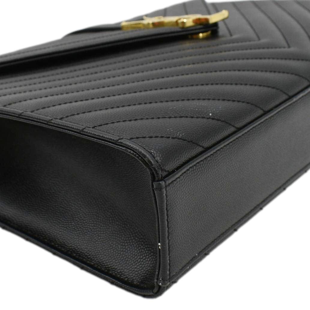 SAINT LAURENT Large Envelope Leather Chain Shoulder Bag Black