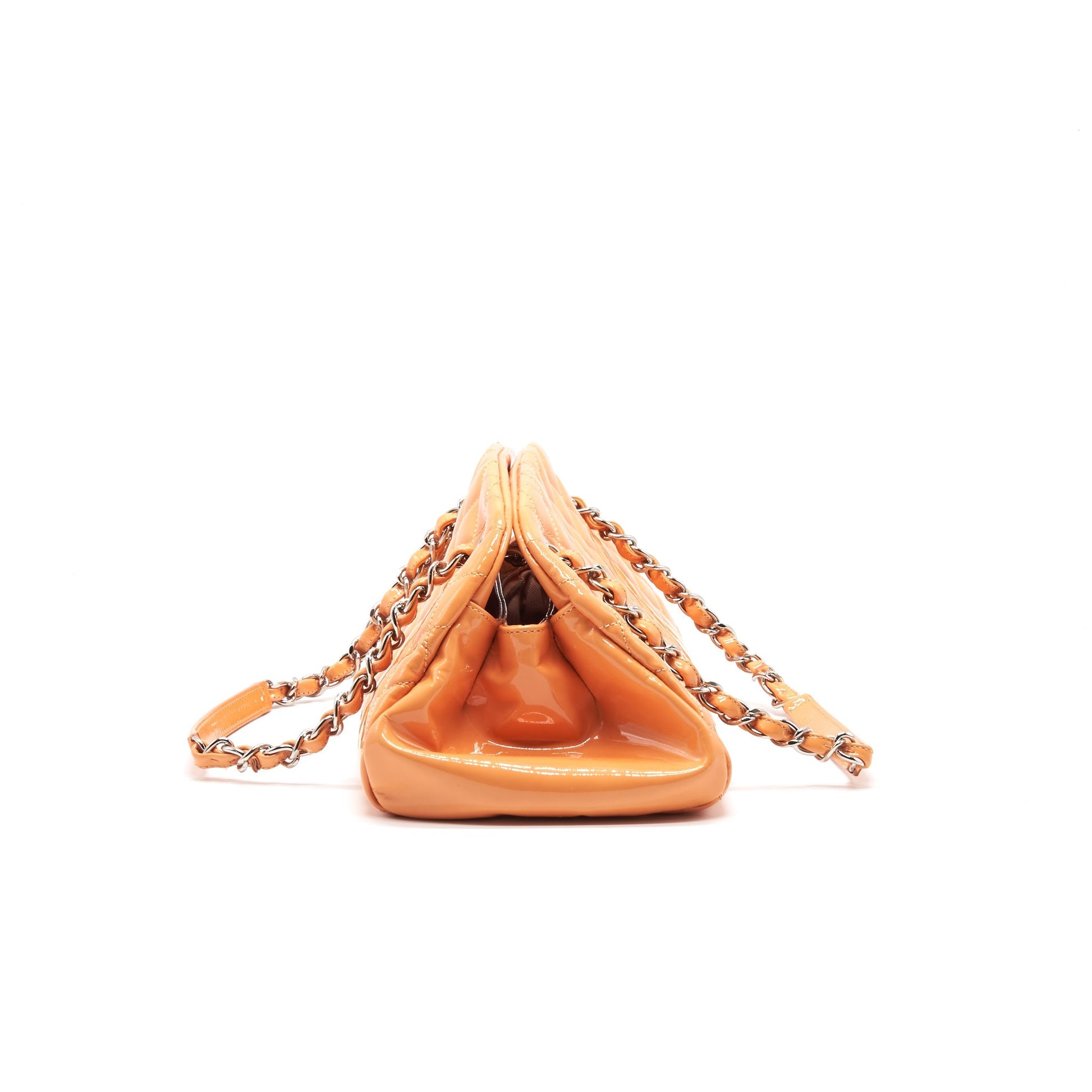 CHANEL Just Mademoiselle Patent Bowling Bag Orange Pink