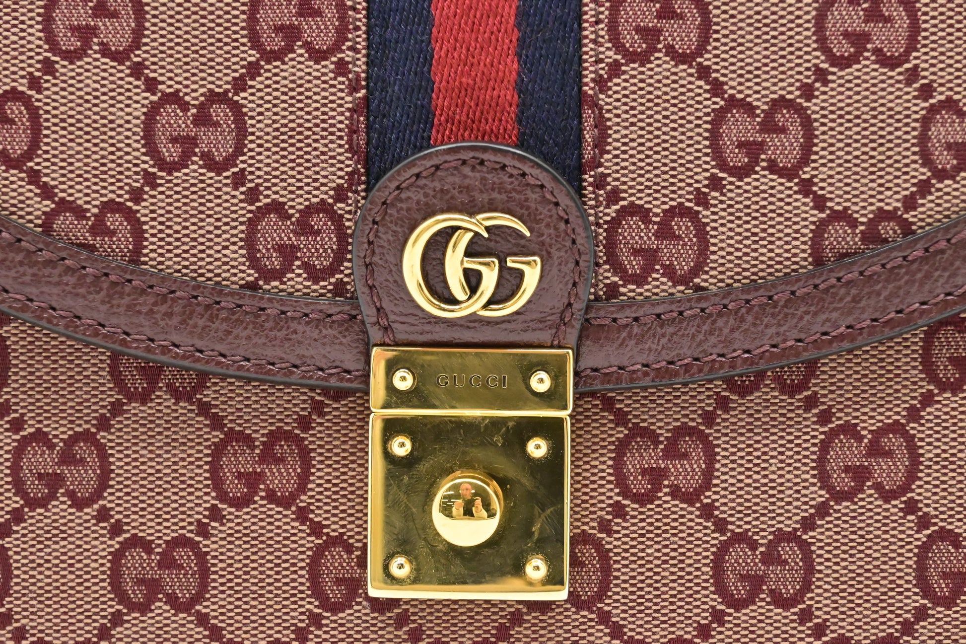 Gucci Ophidia Top Handle Bag in Burgundy GG Canvas & Leather