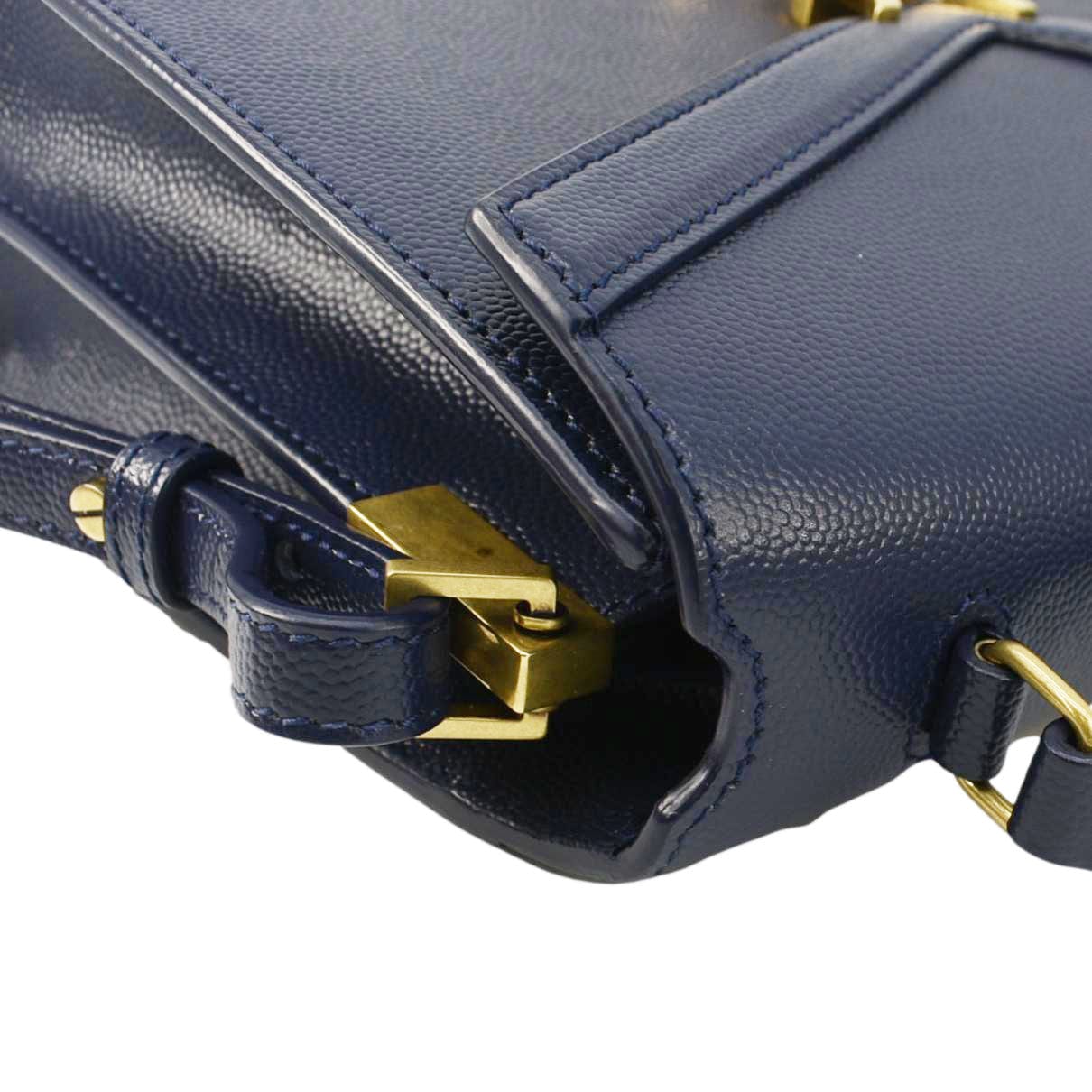 SAINT LAURENT Cassandra Top Handle Leather Shoulder Bag Blue