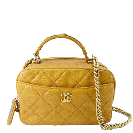 Chanel Carry Around Mini Quilted Caviar Leather Bowling Bag Yellow