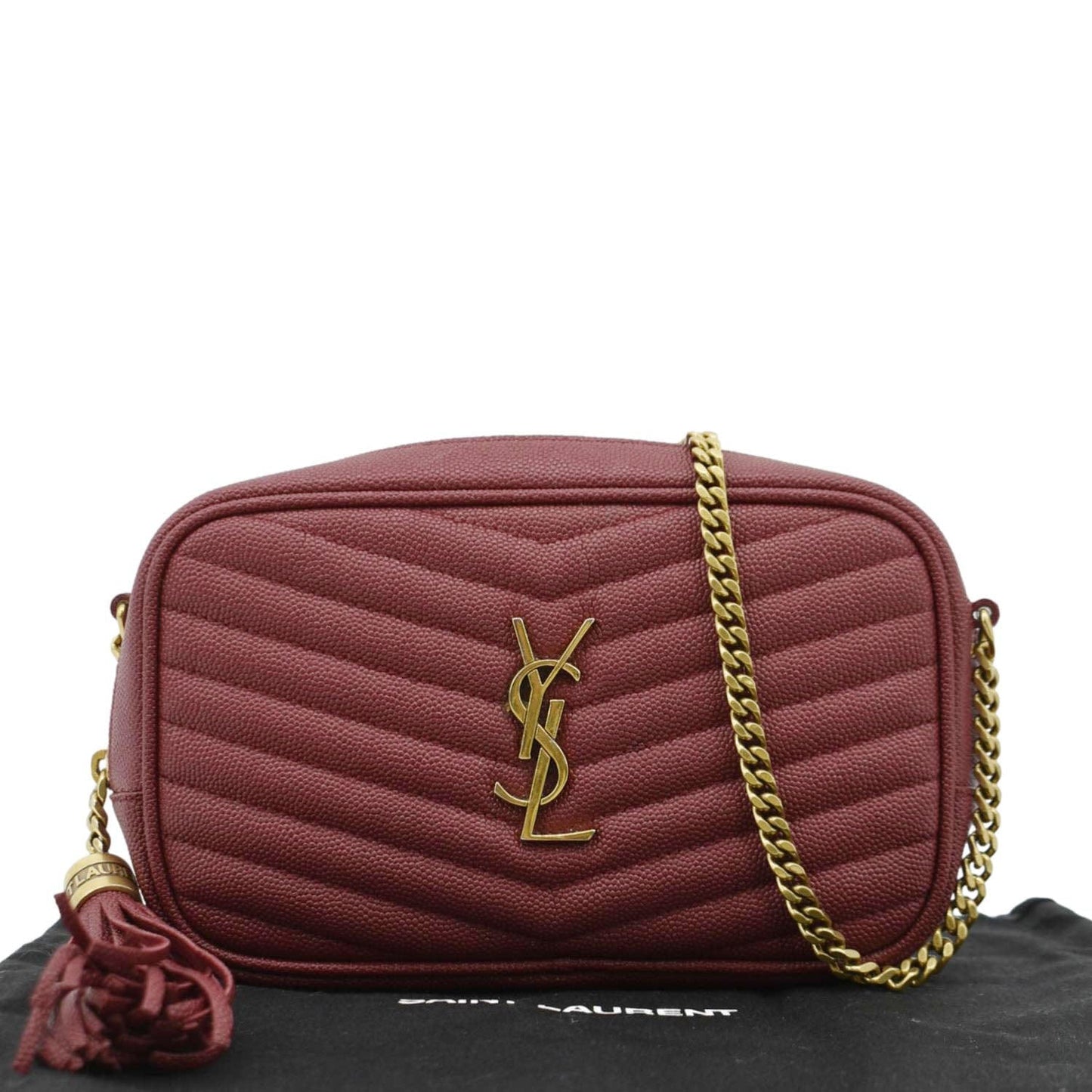 SAINT LAURENT Lou Chevron Leather Camera Crossbody Bag Red