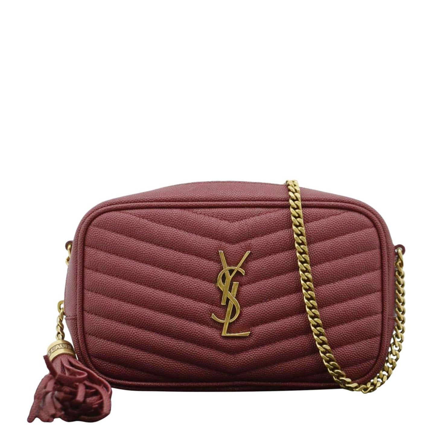 SAINT LAURENT Lou Chevron Leather Camera Crossbody Bag Red
