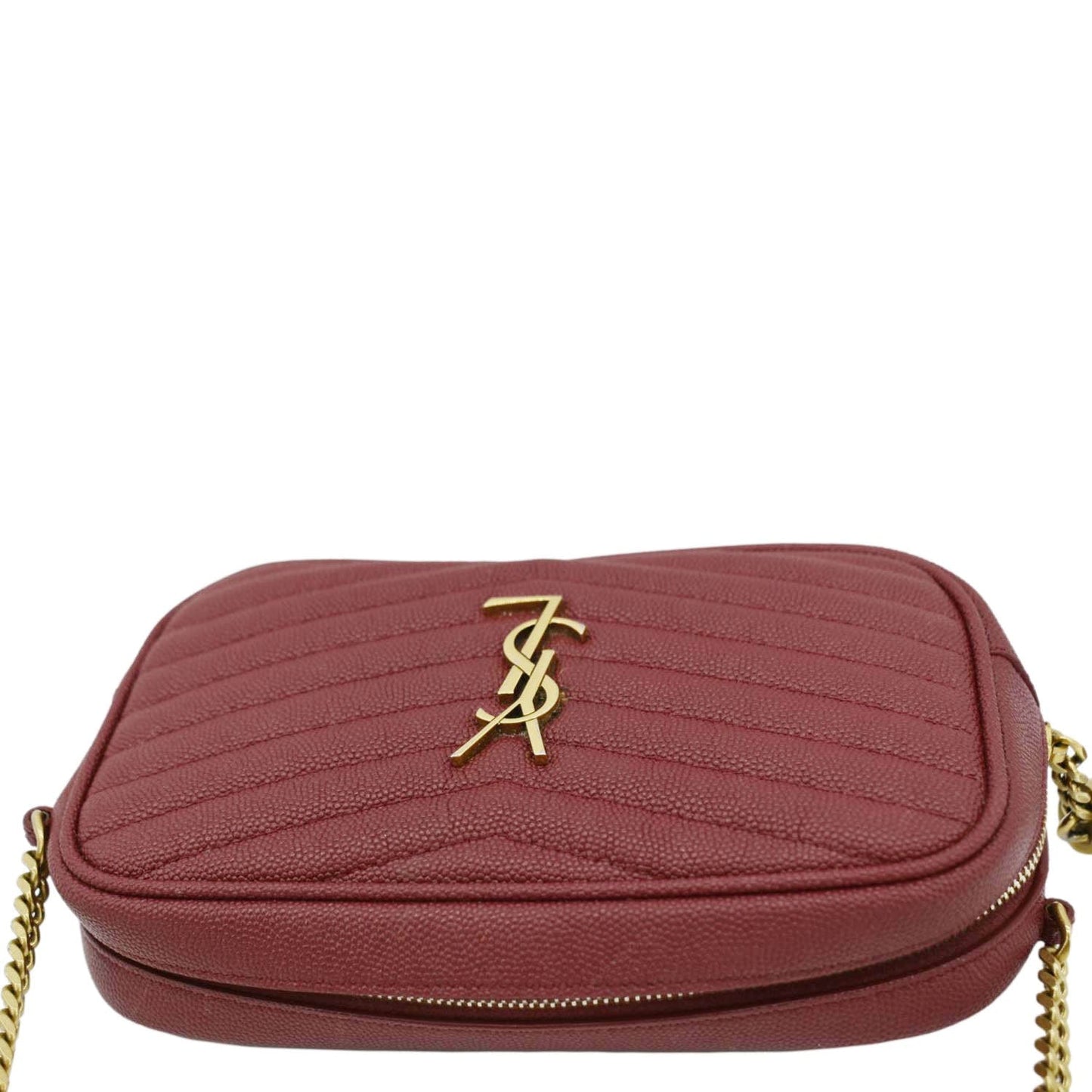 SAINT LAURENT Lou Chevron Leather Camera Crossbody Bag Red