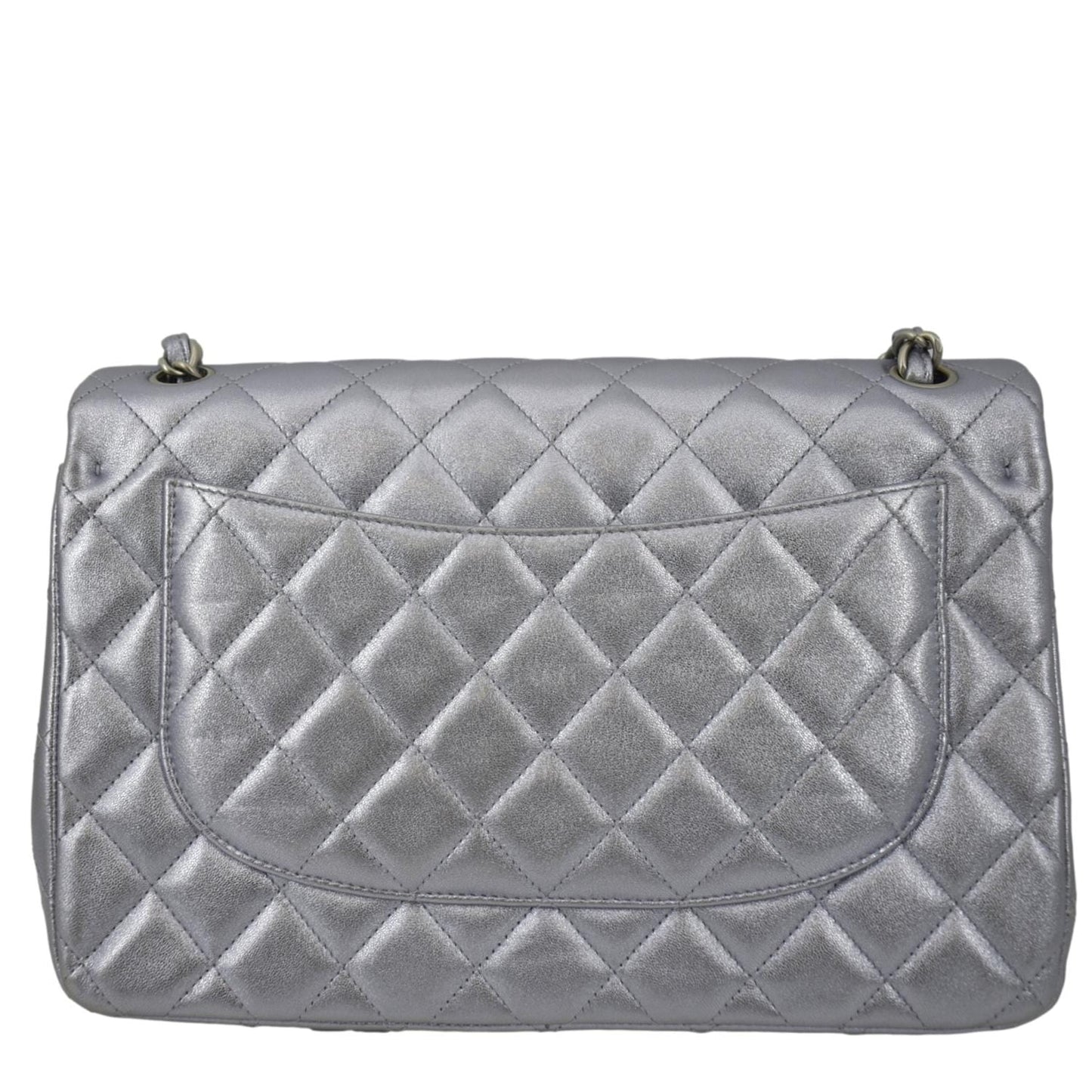 Chanel Jumbo Flap Quilted Leather Shoulder Bag Silver