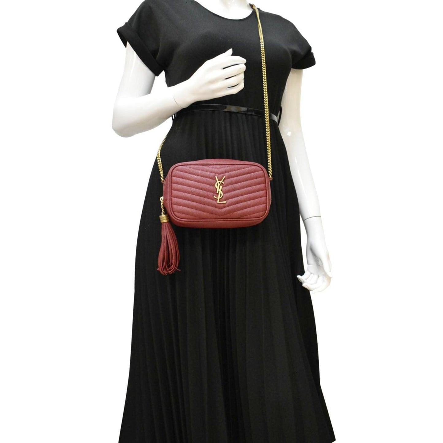 SAINT LAURENT Lou Chevron Leather Camera Crossbody Bag Red