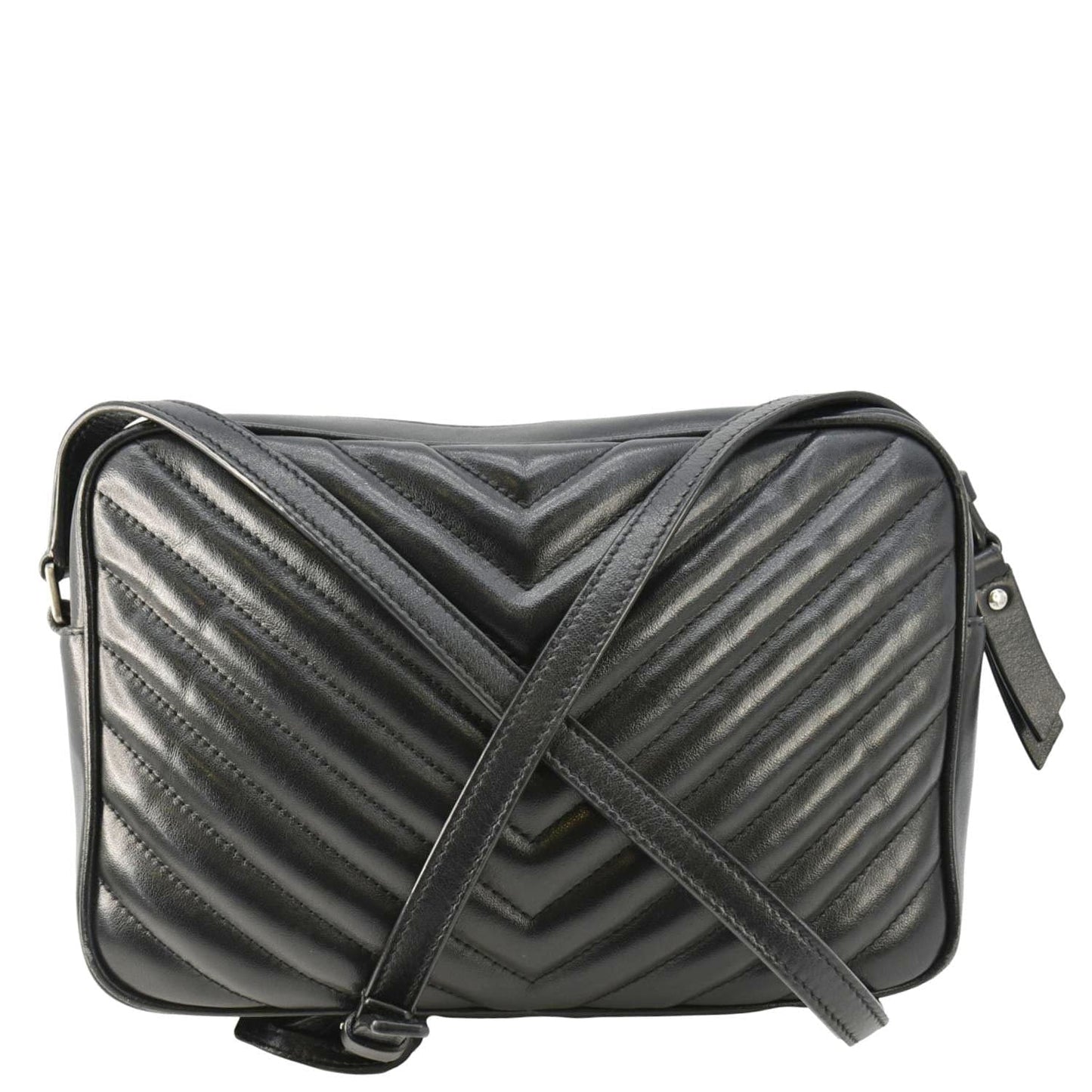 SAINT LAURENT Lou Camera Chevron Leather Crossbody Bag Black
