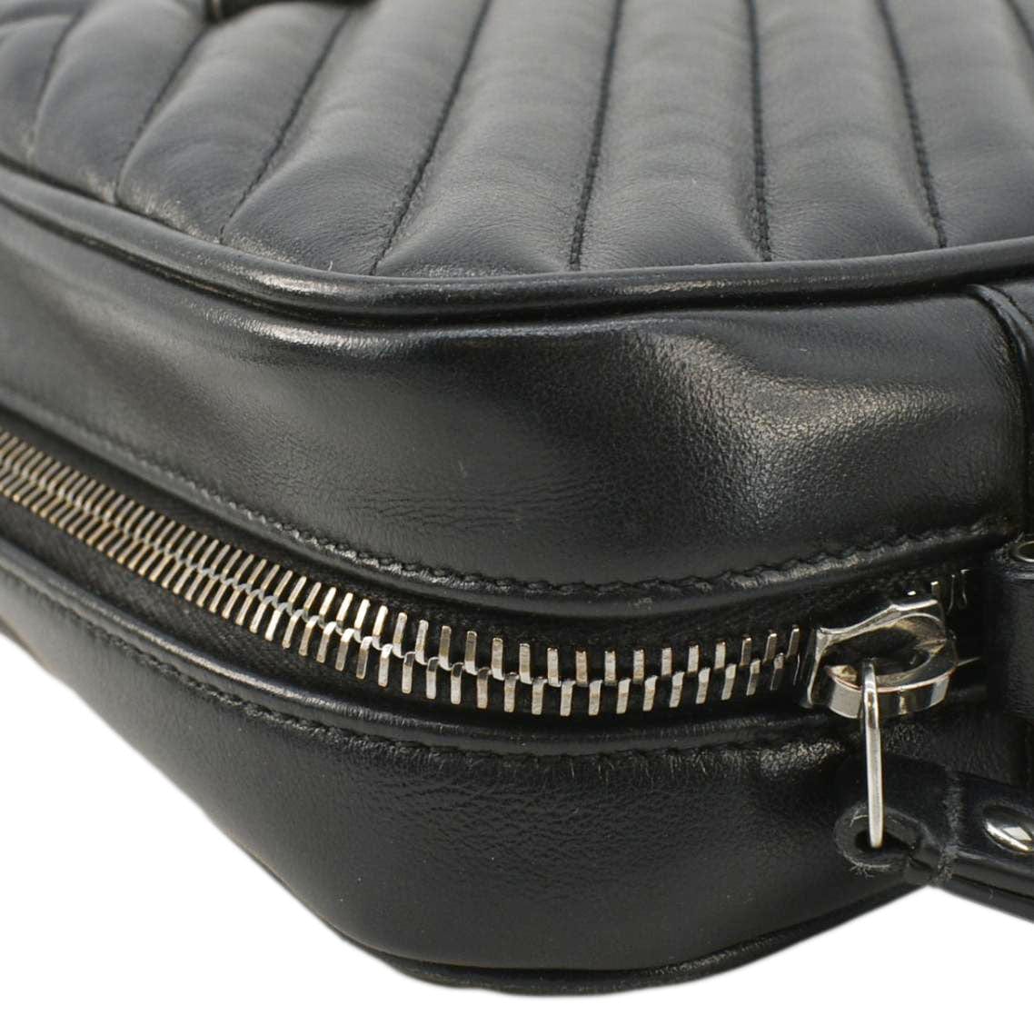 SAINT LAURENT Lou Camera Chevron Leather Crossbody Bag Black