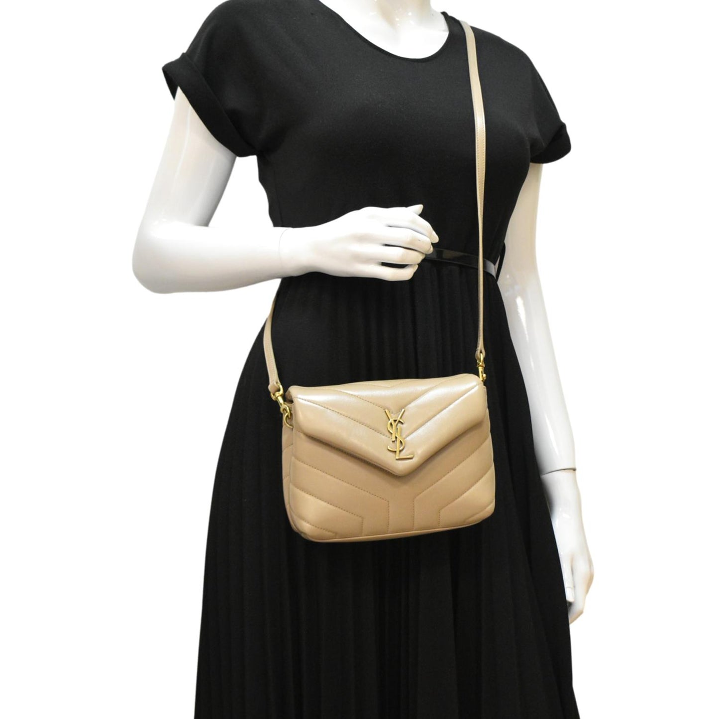 SAINT LAURENT Loulou Toy Matelasse Leather Crossbody Bag Brown