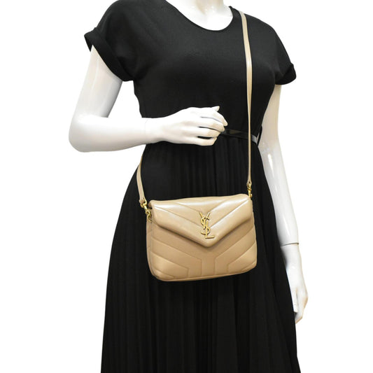 SAINT LAURENT Loulou Toy Matelasse Leather Crossbody Bag Brown