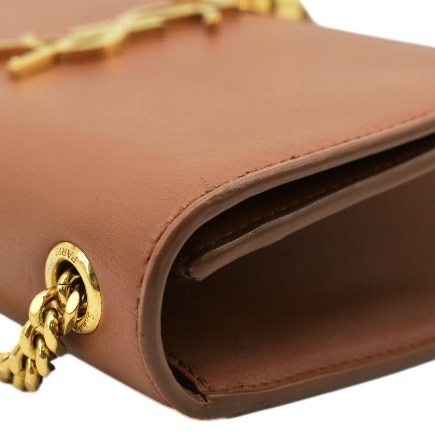 SAINT LAURENT Kate Leather Chain Clutch Crossbody Bag Tan