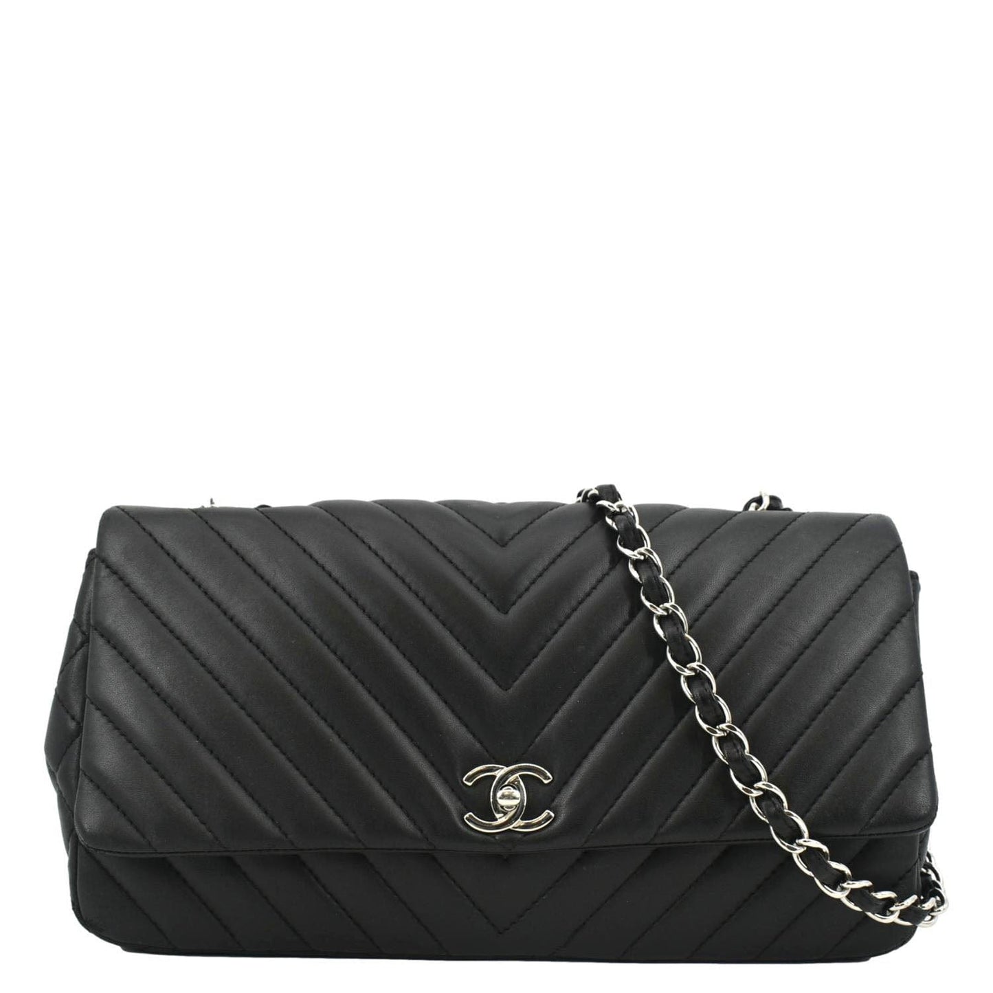 Chanel Surpique Jumbo Chevron Lambskin Leather Flap Crossbody Bag Black