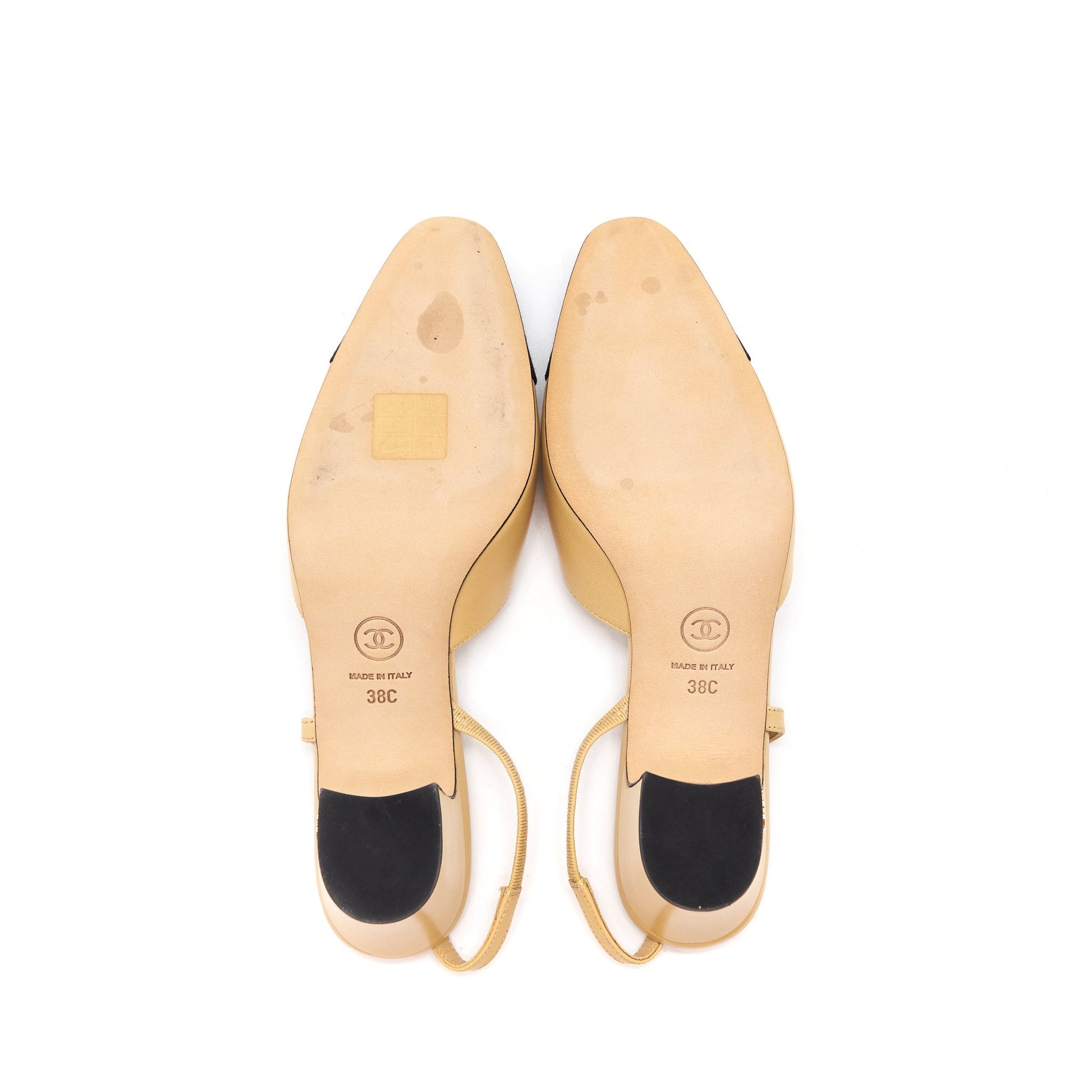 CHANEL SLING BACK BEIGE & BLACK SIZE38