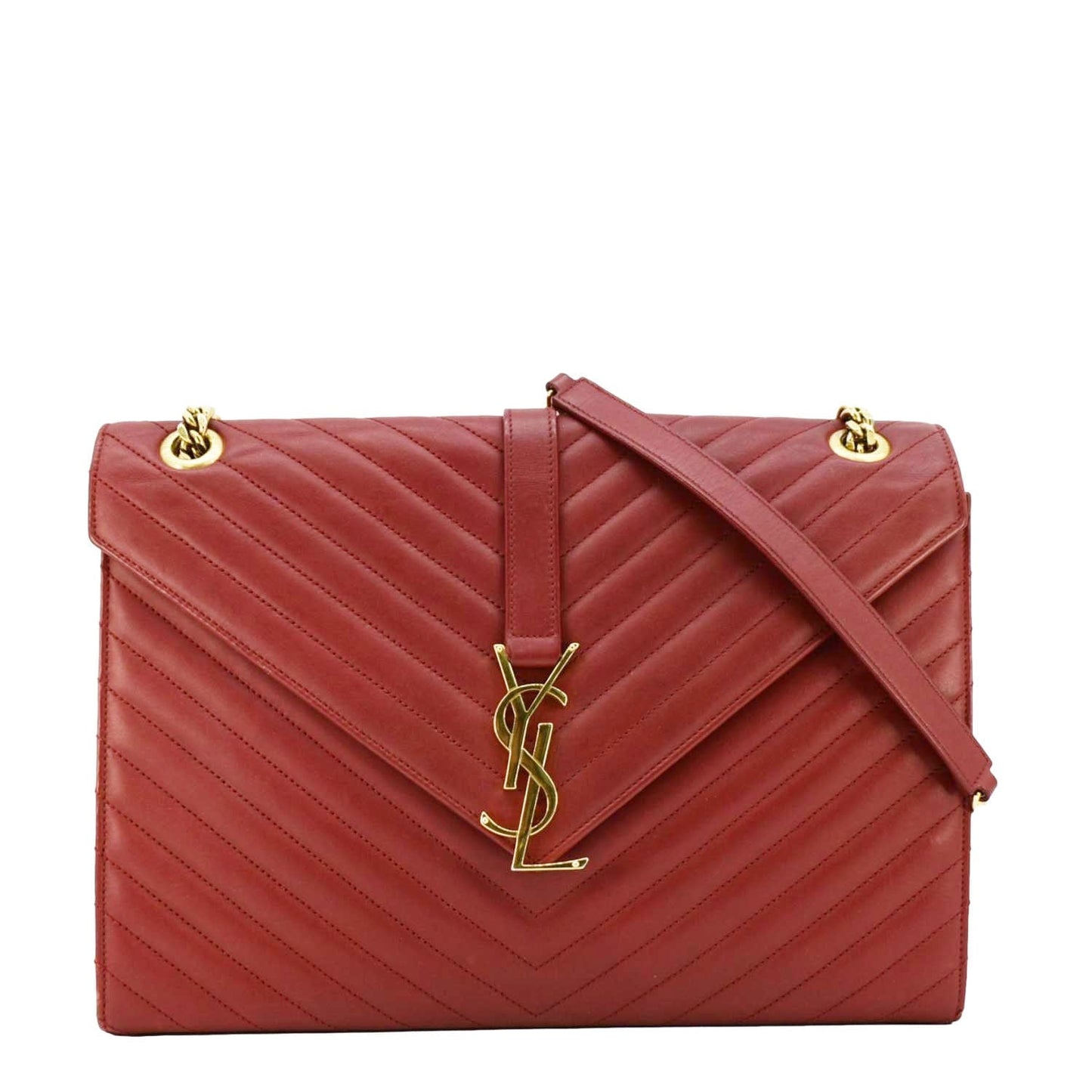 SAINT LAURENT Envelope Large Mixed Matelasse Leather Shoulder Bag Red