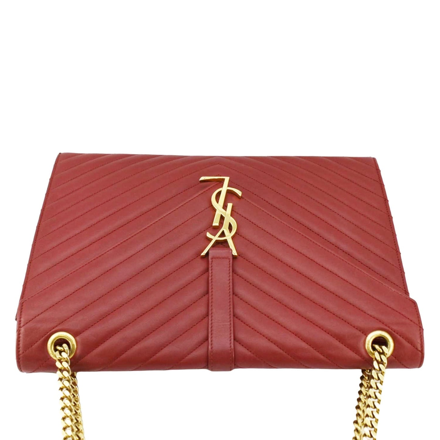 SAINT LAURENT Envelope Large Mixed Matelasse Leather Shoulder Bag Red