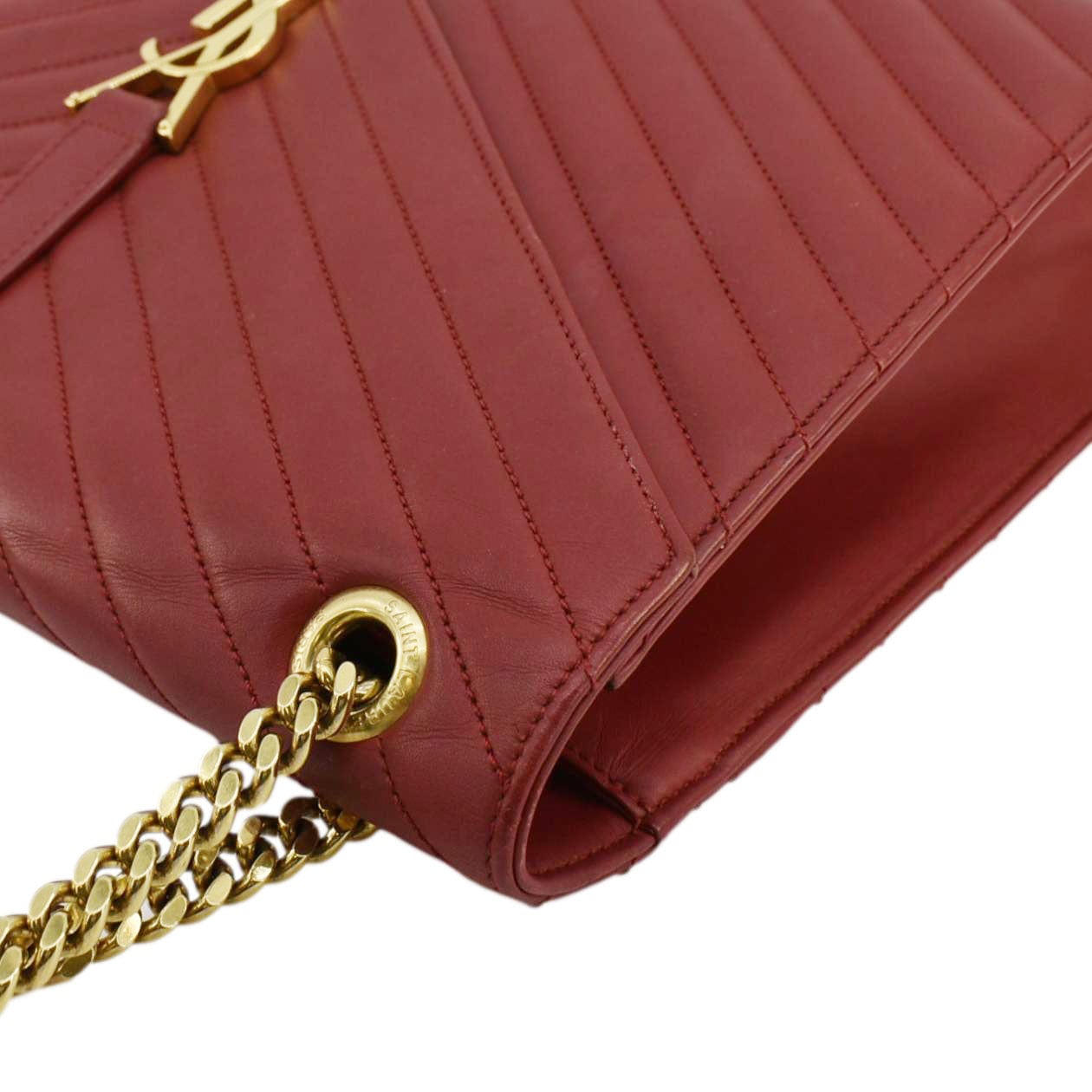 SAINT LAURENT Envelope Large Mixed Matelasse Leather Shoulder Bag Red