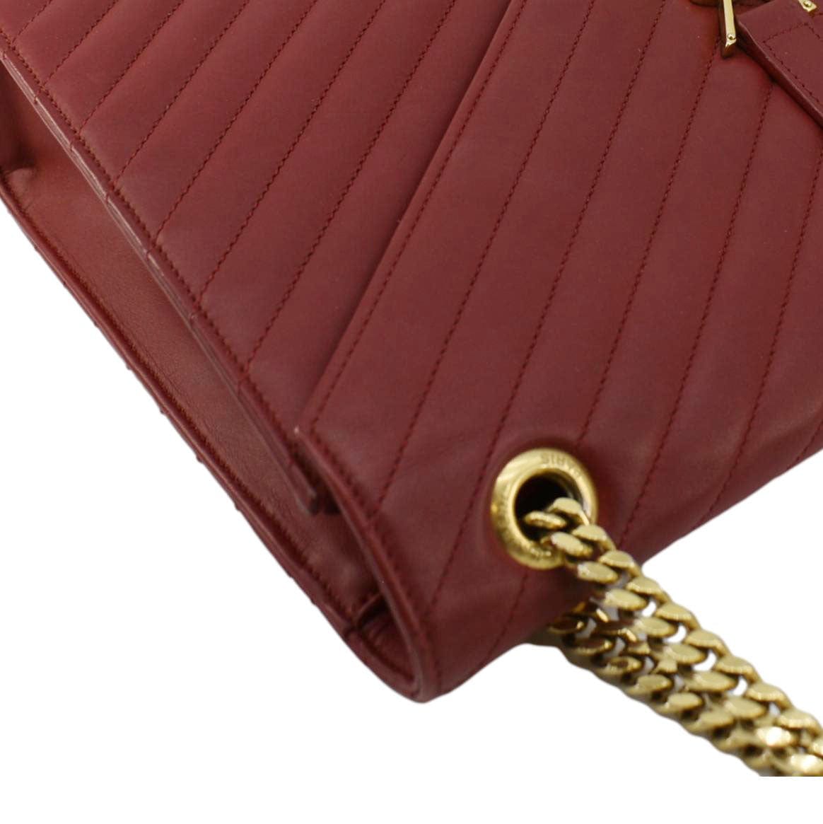 SAINT LAURENT Envelope Large Mixed Matelasse Leather Shoulder Bag Red
