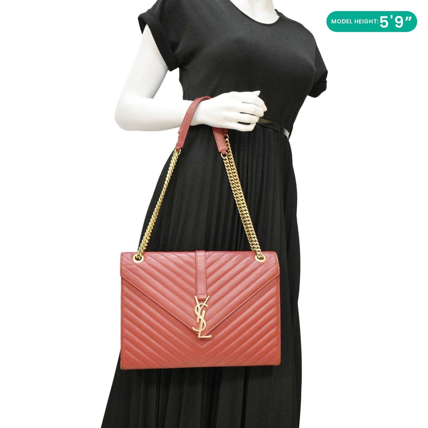 SAINT LAURENT Envelope Large Mixed Matelasse Leather Shoulder Bag Red