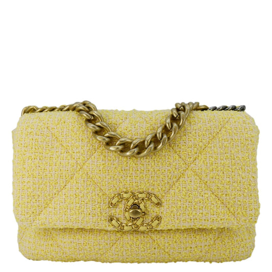 Chanel 19 Flap Medium Quilted Tweed Shoulder Bag Beige