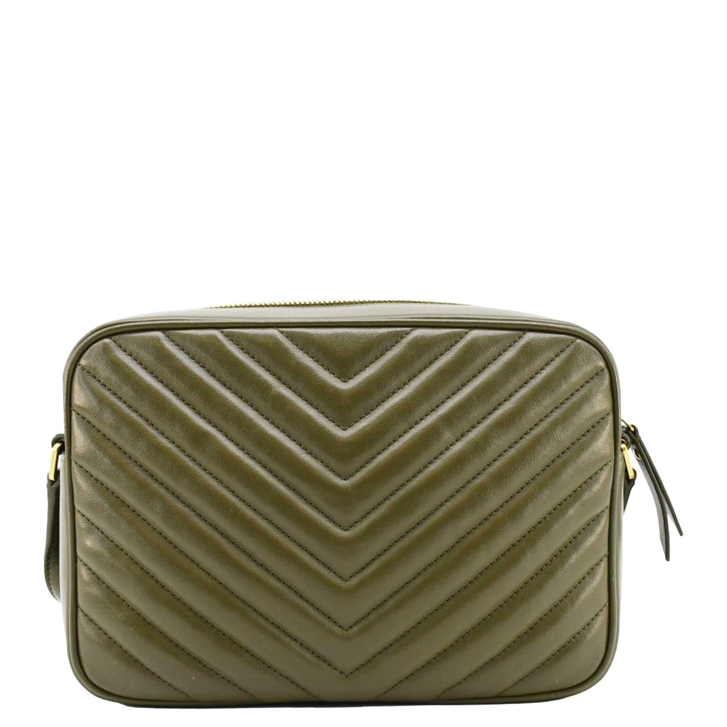 SAINT LAURENT Lou Chevron Leather Camera Crossbody Bag Olive
