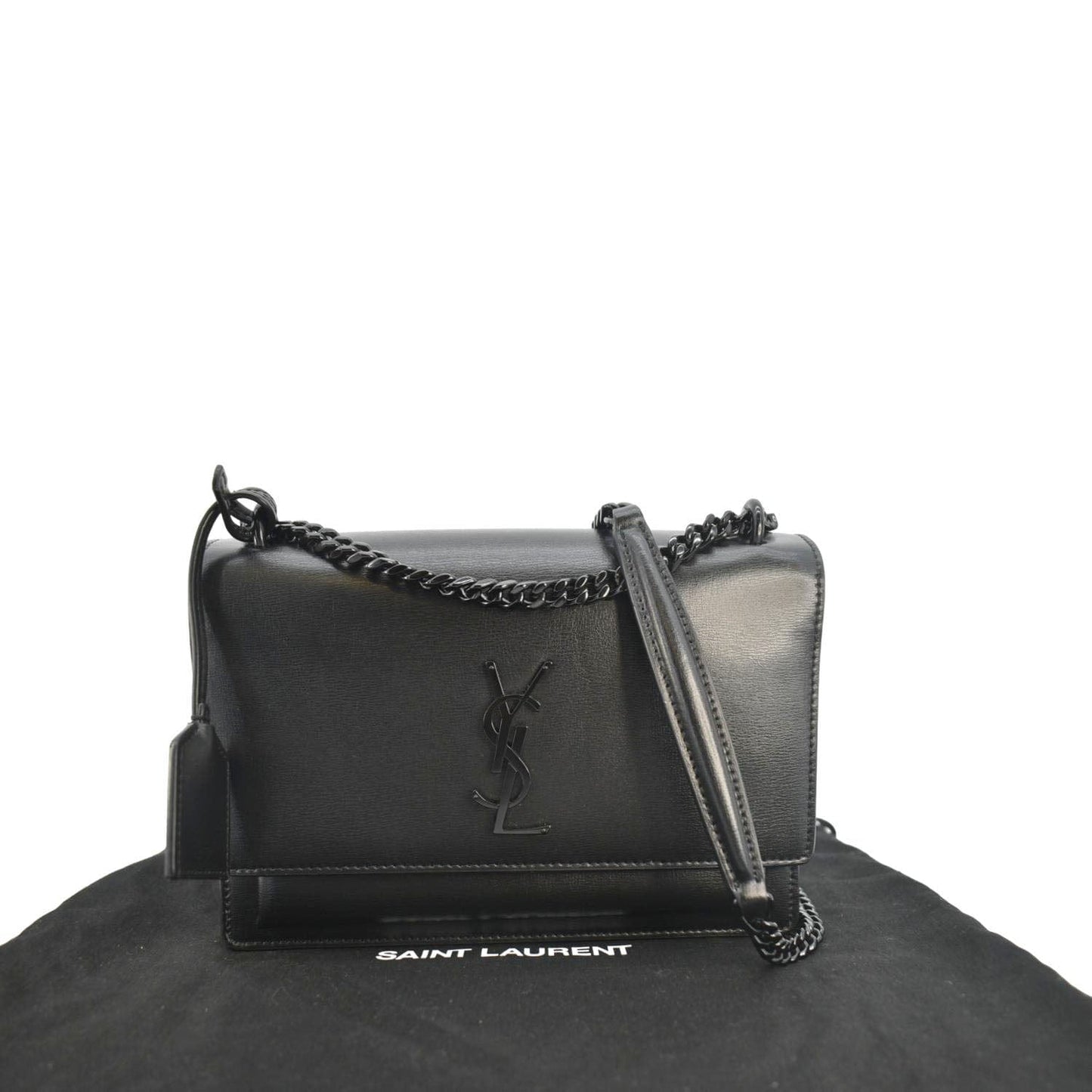SAINT LAURENT Sunset Medium Leather Shoulder Bag Black