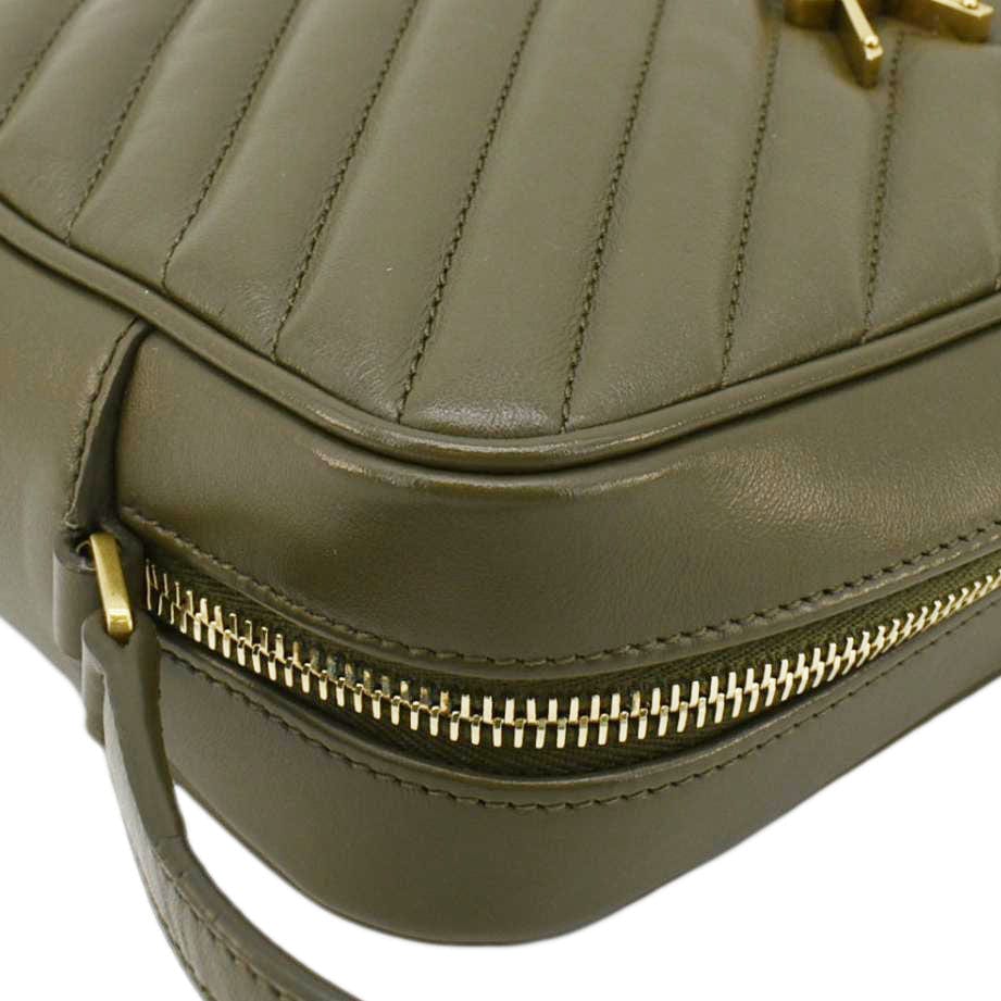 SAINT LAURENT Lou Chevron Leather Camera Crossbody Bag Olive