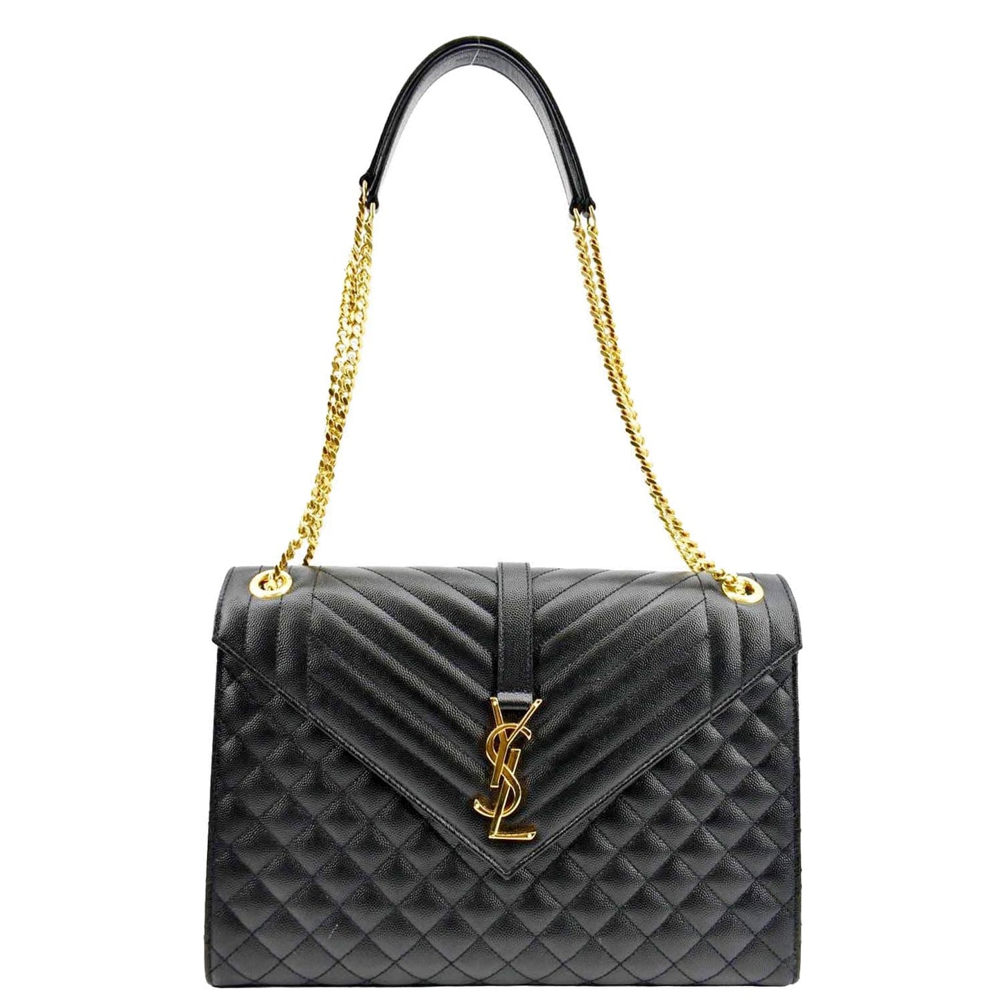 SAINT LAURENT Envelope Medium Matelasse Leather Crossbody Bag Black