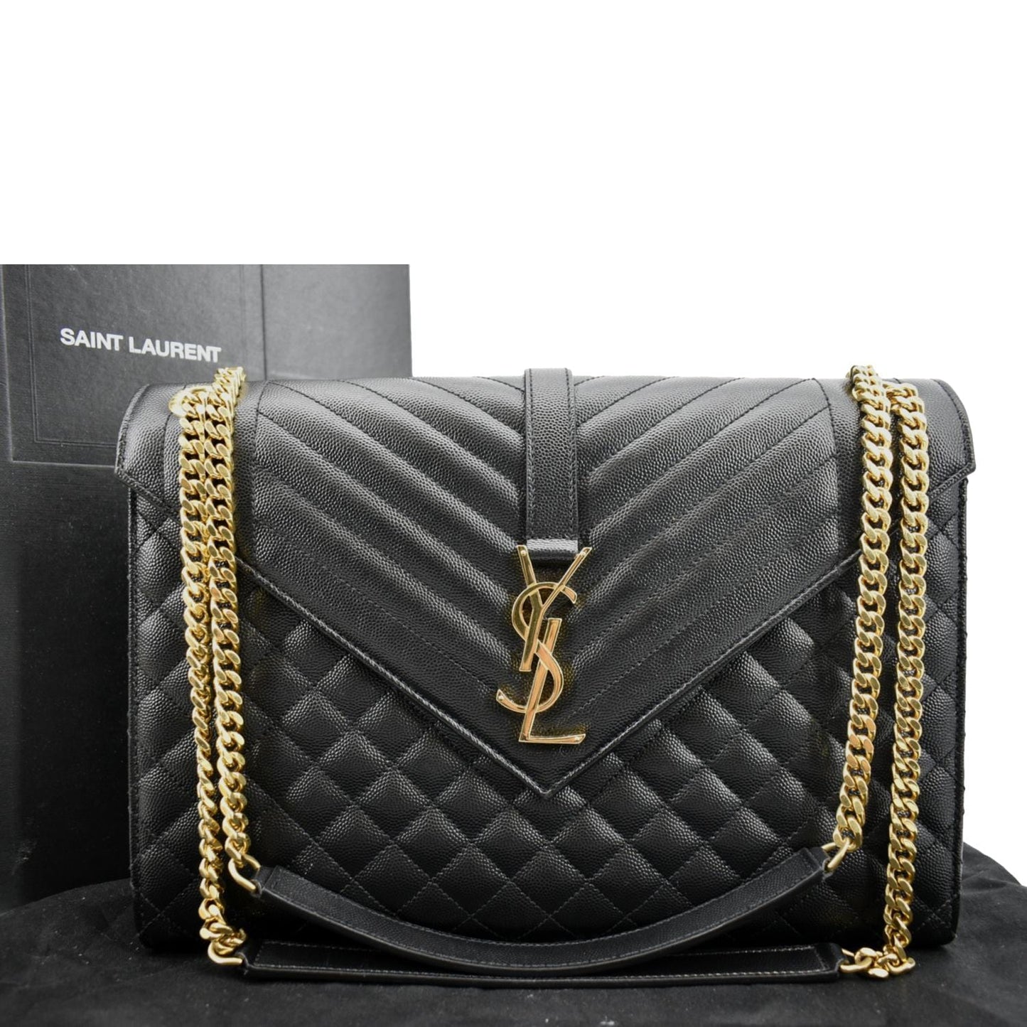 SAINT LAURENT Envelope Medium Matelasse Leather Crossbody Bag Black