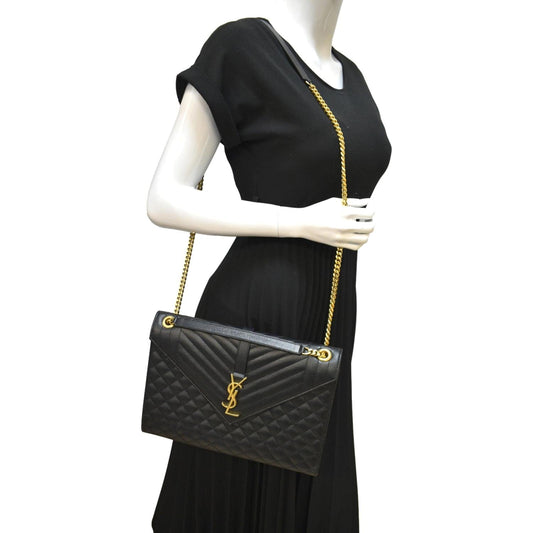 SAINT LAURENT Envelope Medium Matelasse Leather Crossbody Bag Black