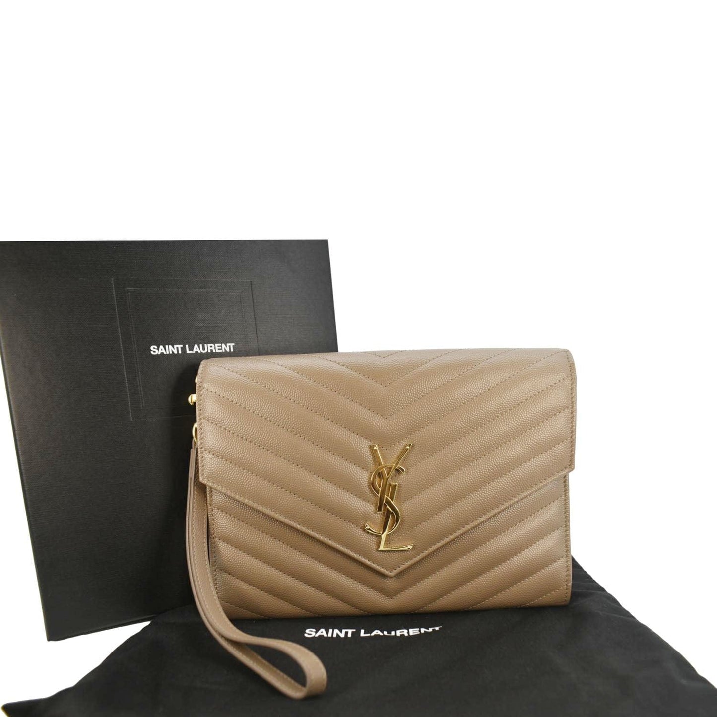 SAINT LAURENT Cassandre Flap Leather Pouch Beige