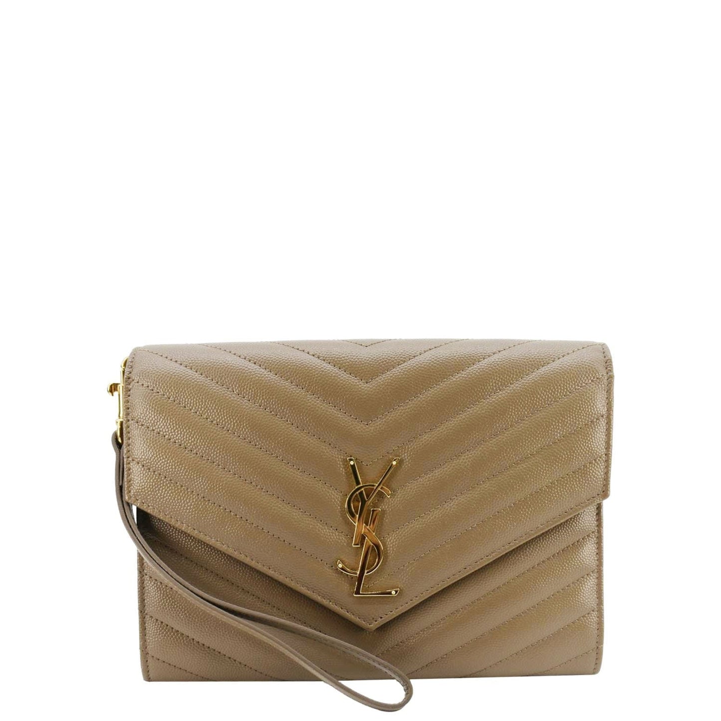 SAINT LAURENT Cassandre Flap Leather Pouch Beige