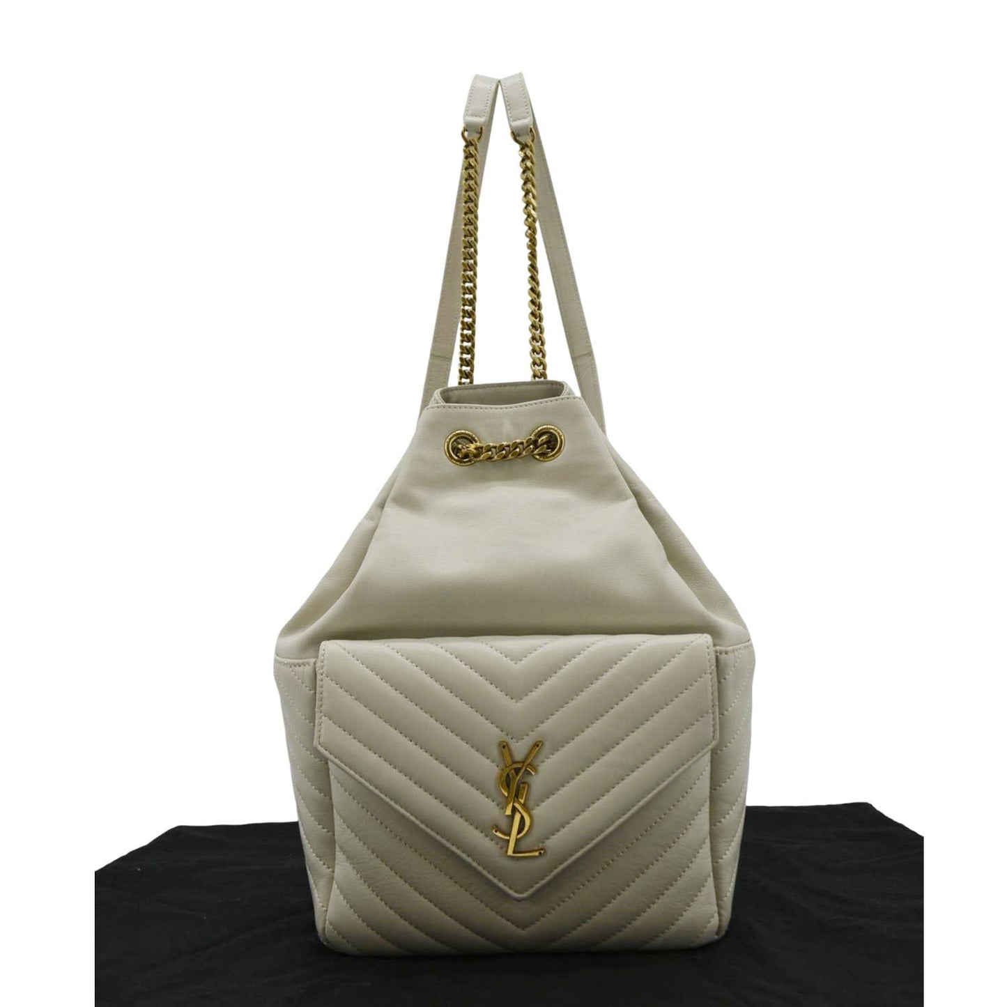SAINT LAURENT Joe Drawstring Leather Backpack Bag Off White