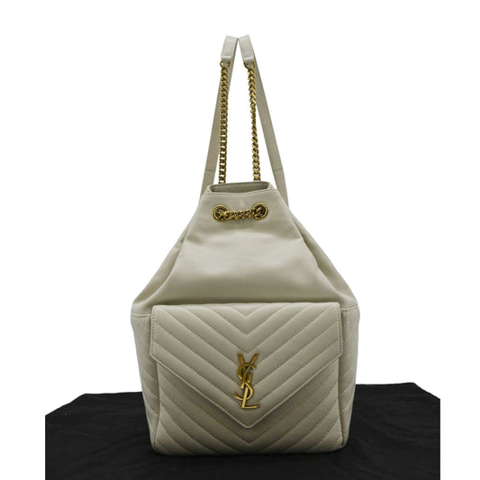 SAINT LAURENT Joe Drawstring Leather Backpack Bag Off White