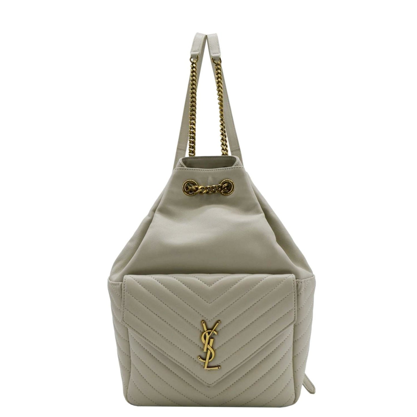 SAINT LAURENT Joe Drawstring Leather Backpack Bag Off White