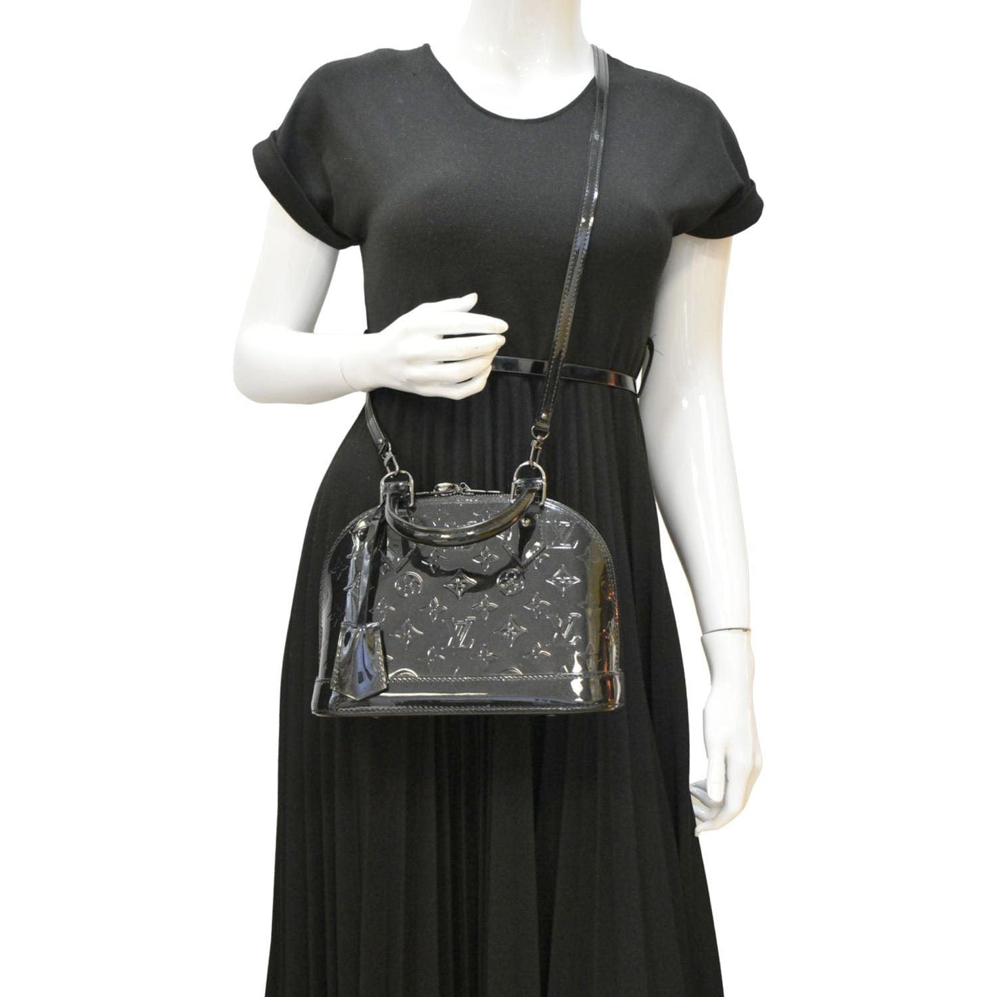 LOUIS VUITTON Alma BB Monogram Vernis Satchel Bag Black