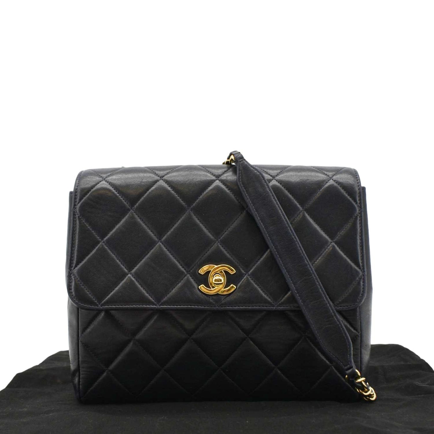 Chanel Square CC Flap Quilted Leather Shoulder Bag Black