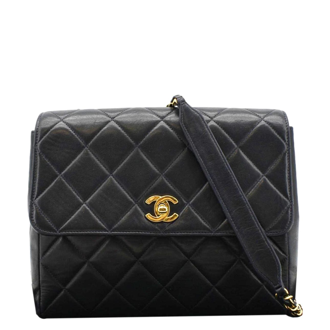 Chanel Square CC Flap Quilted Leather Shoulder Bag Black