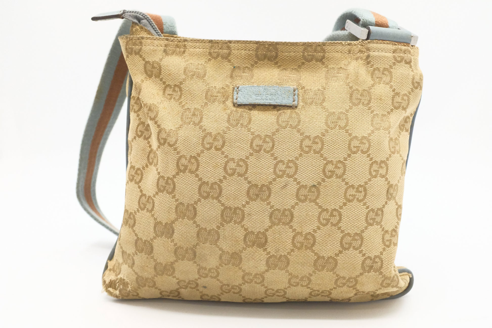 Gucci Crossbody in GG Canvas and Blue Leather