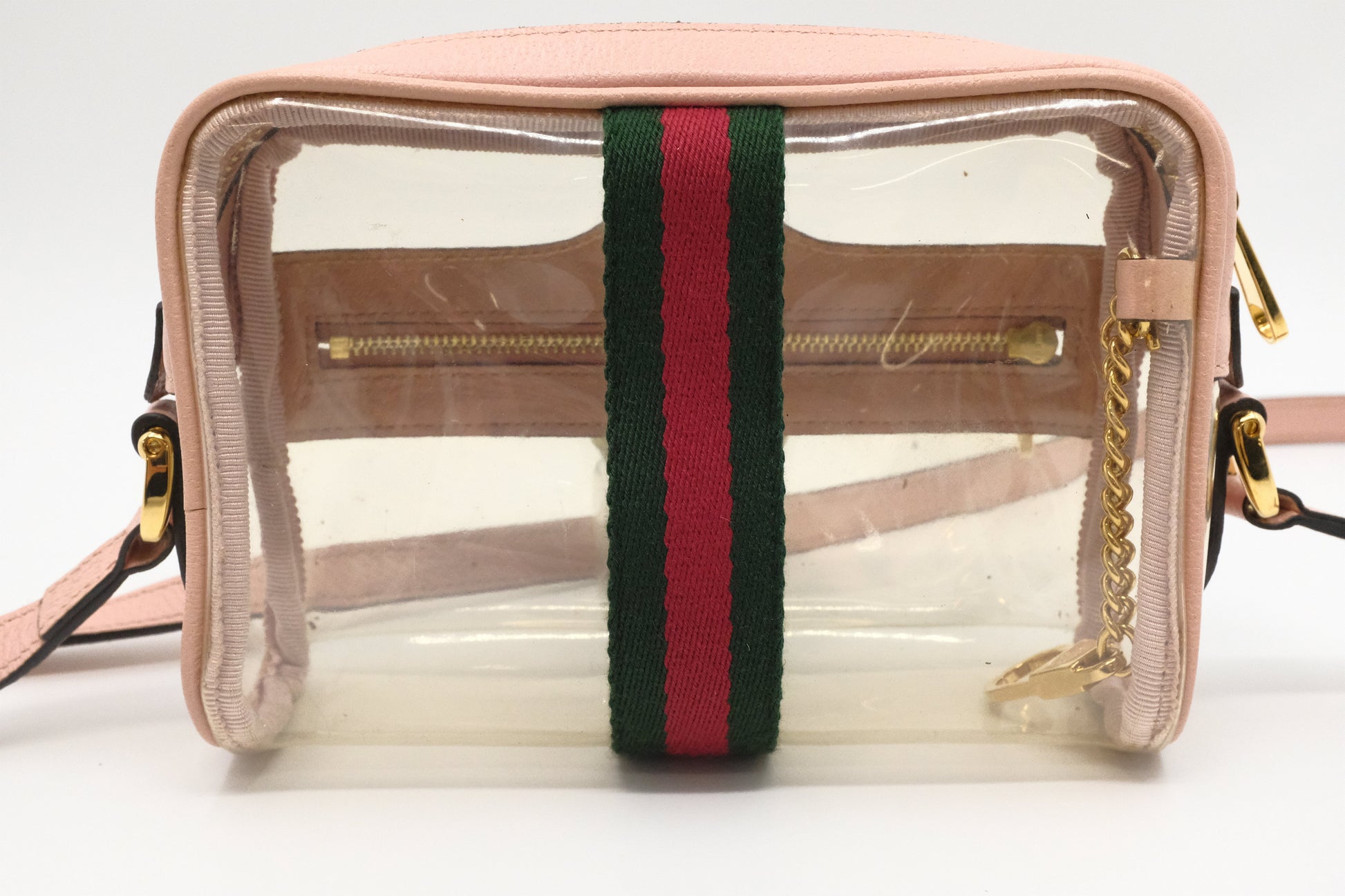Gucci Ophidia Crossbody in Clear Vinyl & Pink Leather