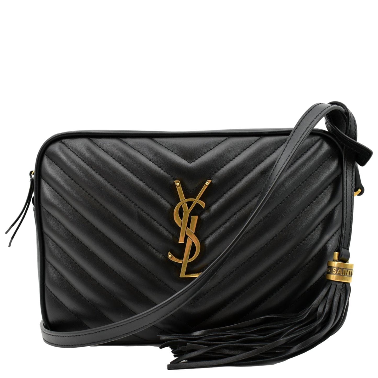 SAINT LAURENT Lou Camera Chevron Leather Crossbody Bag Black